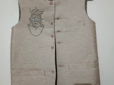 Classy Beige Waistcoat with Zari and Sequin Handwork – Rent Now!